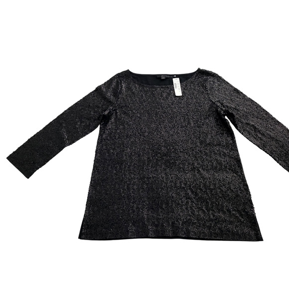 NWT J.Crew Sequined Three-Quarter Sleeve Boat Neck Top AE984 Black Medium Women - Picture 2 of 9